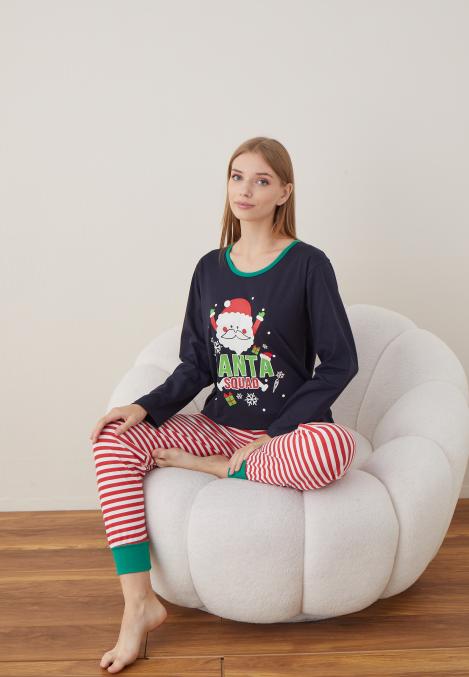 Pijama Dama Craciun "SANTA" ,maneca lunga ,pantaloni lungi,Engros